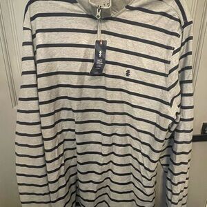 IZOD Gray and Navy Striped Half-Zip Shirt